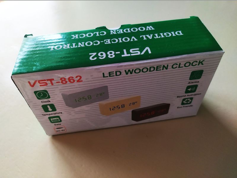 Часы электронные настольные VST-862, деревянный корпус, бежевый, зеленая подсветка 09907 фото