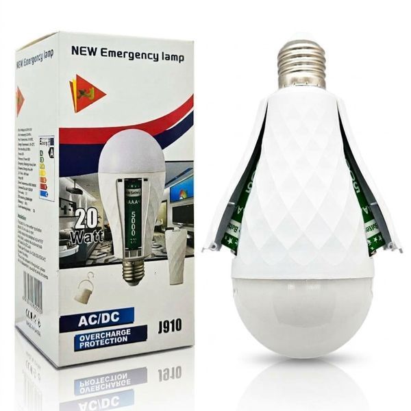 Аварийная светодиодная LED лампа аккумуляторная с крючком J910 (20W, E27, 2х18650) 05151 фото