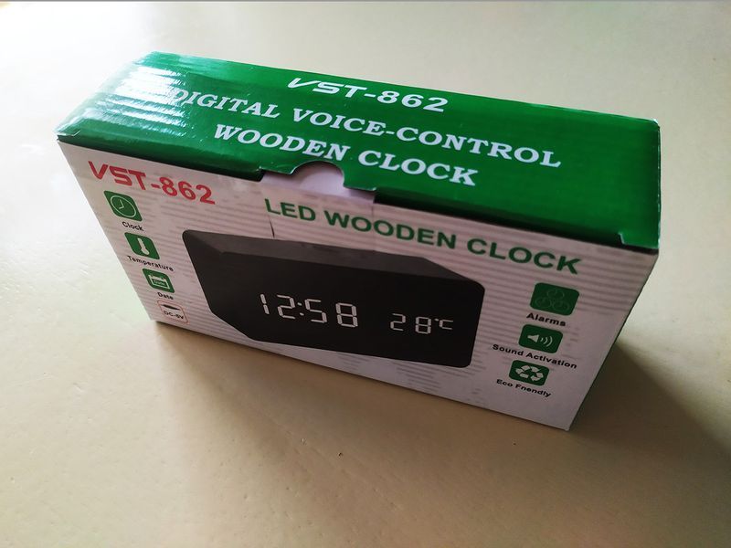Часы электронные настольные VST-862, деревянный корпус, черный, белая подсветка 09911 фото
