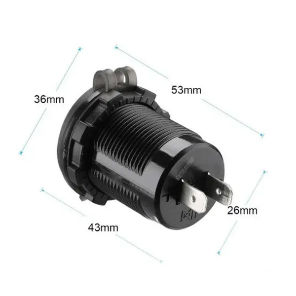 Автомобильная розетка USB врезная с вольтметром 12-24V, 2 порта 2.1A, с предохранителем, синяя подсветка 06602 фото