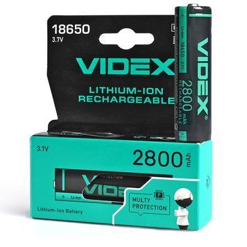 Акумулятор із захистом 18650 Li-ion Videx 2800mAh 3.7V Випуклий (Button Top) для ліхтарів та приладів 03625 фото