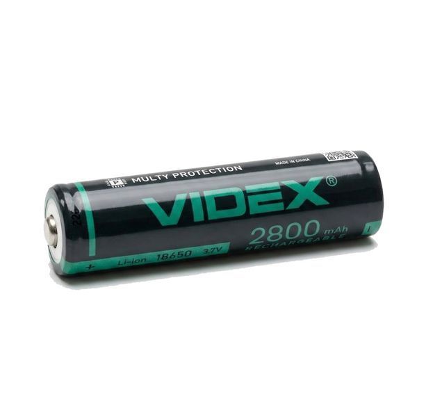 Аккумулятор с защитой 18650 Li-ion Videx 2800mAh 3.7V Выпуклый (Button Top) для фонарей и приборов 03625 фото