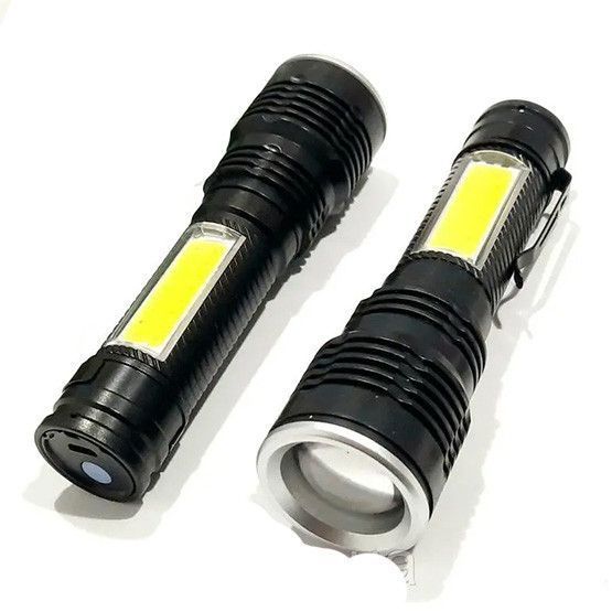 Фонарь ручной с красным и белым боковым светом BL-30S-R, аккумуляторный 18650, зум (фокус), USB-зарядка, COB подсветка 00026 фото
