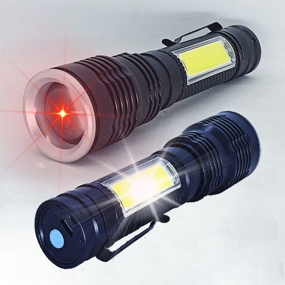 Фонарь ручной с красным и белым боковым светом BL-30S-R, аккумуляторный 18650, зум (фокус), USB-зарядка, COB подсветка 00026 фото