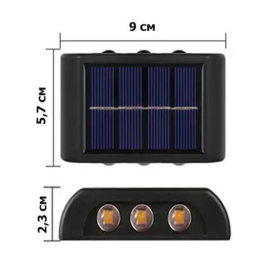 Уличный LED фонарь на солнечной батарее, 6 LED, двухсторонний, автономный светильник для сада и двора 03000 фото
