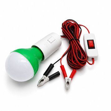 Світлодіодна переносна LED лампа 12V 5W кемпінгова під акумулятор (патрон E27, з вимикачем, затискачами-крокодилами та кабелем 4м), зелена 05152 фото