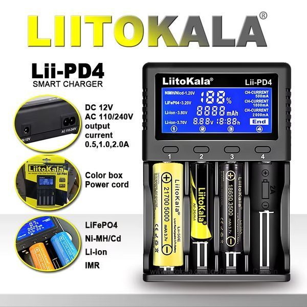 Зарядний пристрій для акумуляторів LiitoKala Lii-PD4 (220V) на 4 слоти з LCD-дисплеєм для Li-ion / LiFePO4 / Ni-MH 04213 фото