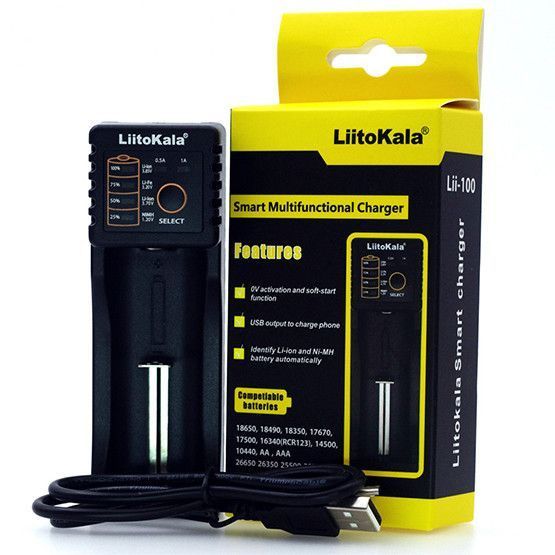 Зарядний пристрій для акумуляторів LiitoKala Lii-100 USB на 1 слот із функцією Power Bank 04204 фото