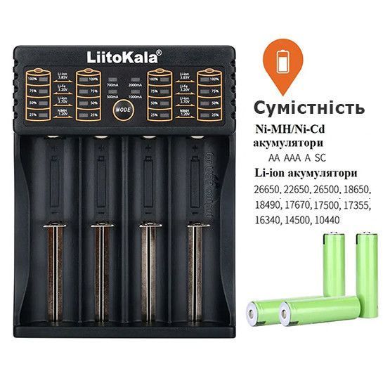 Зарядний пристрій для акумуляторів LiitoKala Lii-402 USB на 4 слоти із функцією Power Bank 04209 фото