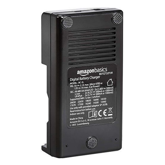 Зарядний пристрій для акумуляторів Amazon Basics BC-2L-EU на 2 слоти з LCD-дисплеєм для Li-ion / LiFePO4 / Ni-MH + Європерехідник у подарунок 04211 фото