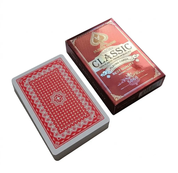 Пластиковые игральные карты CONDOR Classic 5868 (54 шт.), красная рубашка 14310 фото