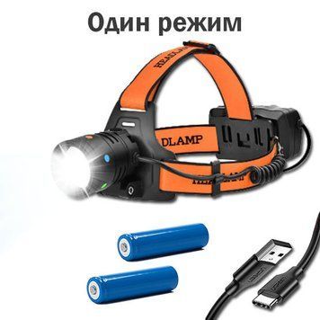 Потужний налобний ліхтар BL-T210-TG, 1 режим, акумуляторний 2&times;18650, зум (фокус), зарядка USB Type-C 00337 фото