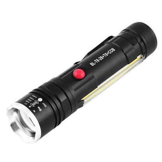 Фонарь ручной T6+COB BL-T6-26, аккумуляторный 18650, зум (фокус), боковая COB подсветка, зарядка USB, работает от 3&times;AAA 00039 фото