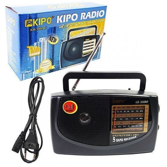 Радіоприймач KIPO KB-308AC портативний FM/AM/SW, мережевий (220V) 10003 фото