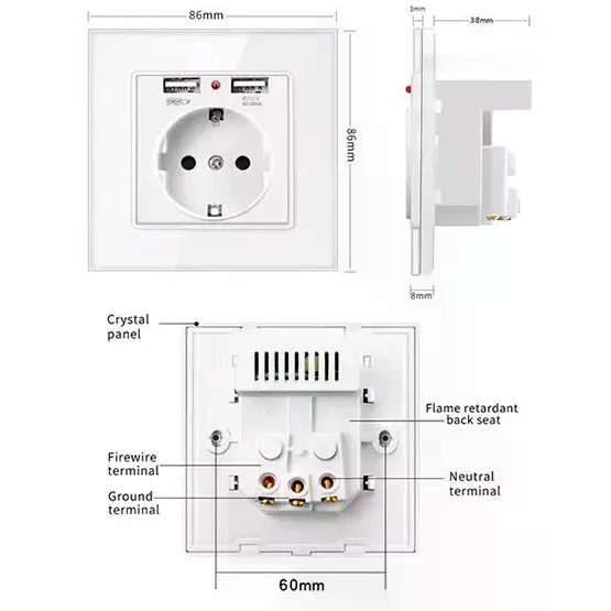 Евророзетка 220В с заземлением и 2 портами USB 2.1А | Белая | Зарядка гаджетов без адаптера 06001 фото