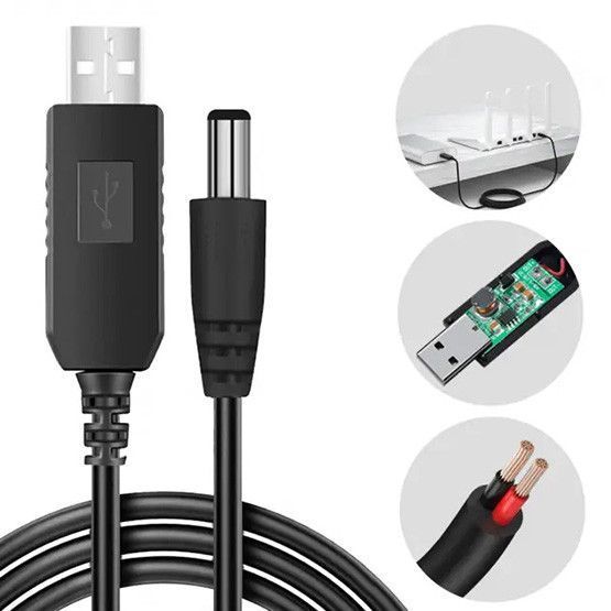 Кабель для роутера від павербанка USB 5V → 12V, для модема, DC перетворювач 04800 фото Кабель для роутера від павербанка USB 5V → 12V, для модема, DC перетворювач 04800 фото