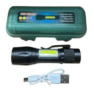 Ліхтар ручний XPE+COB BL-513 кишеньковий, акумуляторний, вбудований 18650, зум (фокус), бічна COB підсвітка, зарядка USB, X-Balog 00043 фото