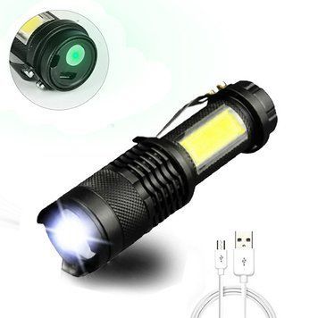 Ліхтар ручний XPE+COB BL-525 кишеньковий, акумуляторний, вбудований 18650, зум (фокус), бічна COB підсвітка, зарядка USB, X-Balog 00044 фото