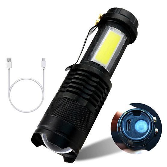 Ліхтар ручний XPE+COB BL-525 кишеньковий, акумуляторний, вбудований 18650, зум (фокус), бічна COB підсвітка, зарядка USB, X-Balog 00044 фото