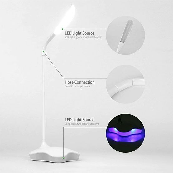 Настільна LED лампа Esperanza Mimosa, гнучка, USB, для читання та роботи, біла, синє підсвічування 10200 фото