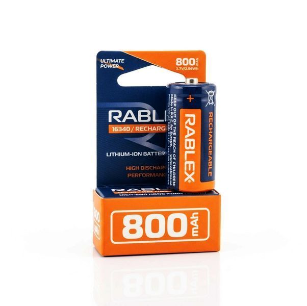 Акумулятор 16340 (CR123) Li-ion Rablex 800mAh 3.7V Випуклий (Button Top) без захисту для ліхтарів та приладів 03612 фото