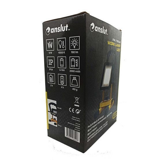 Прожектор LED с тепло белым светом Anslut с подставкой, аккумуляторный, встроенный 18650, USB-зарядка, для кемпинга и дома, аварийное освещение 00619 фото