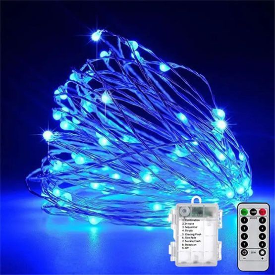 Гирлянда "Роса" на батарейках с пультом, 10 м, 100 LED, синяя 02100 фото