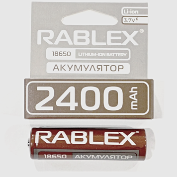 Акумулятор 18650 Li-ion Rablex 2400mAh 3.7V Випуклий (Button Top) без захисту для ліхтарів та приладів 03614 фото