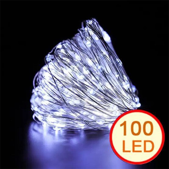 Гирлянда "Роса" на батарейках с пультом, 10 м, 100 LED, белый свет 02101 фото