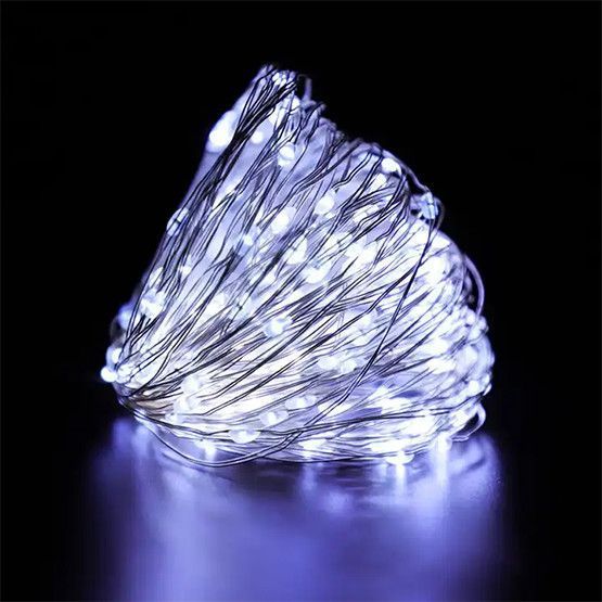 Гирлянда "Роса" на батарейках с пультом, 10 м, 100 LED, белый свет 02101 фото