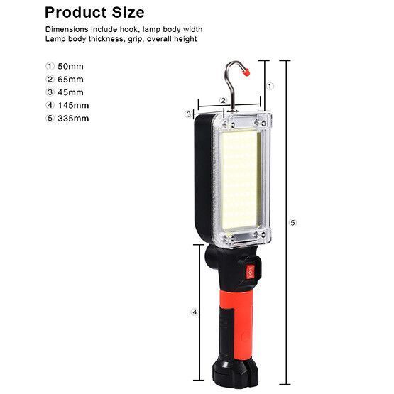 Лампа-фонарь ZJ-8859B, аккумуляторная 2&times;18650 (сменные), 2 режима, USB зарядка, магнит, крючок, прищепка, для дома и работы 00606 фото