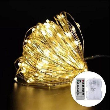 Гирлянда "Роса" на батарейках с пультом, 10 м, 100 LED, теплый белый свет 02102 фото