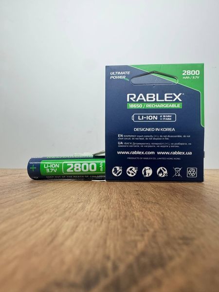 Акумулятор 18650 Li-ion Rablex 2800mAh 3.7V Випуклий (Button Top) без захисту для ліхтарів та приладів 03615 фото