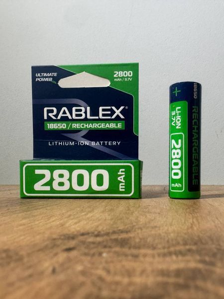 Акумулятор 18650 Li-ion Rablex 2800mAh 3.7V Випуклий (Button Top) без захисту для ліхтарів та приладів 03615 фото
