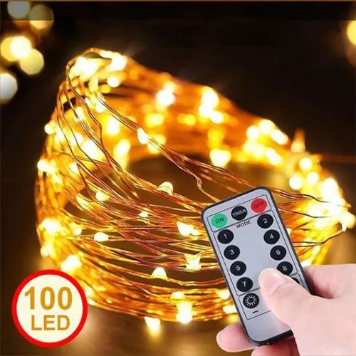 Гирлянда "Роса" на батарейках с пультом, 10 м, 100 LED, теплый белый свет 02102 фото