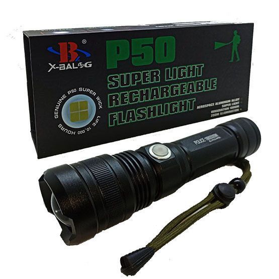 Потужний ліхтар ручний P50 BL-P512, акумуляторний 18650, зум (фокус), зарядка USB, 5 режимів, X-Balog 00048 фото
