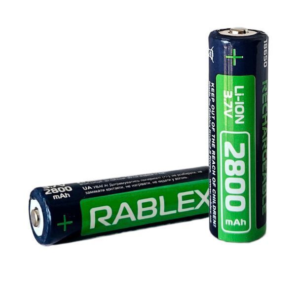 Акумулятор 18650 Li-ion Rablex 2800mAh 3.7V Випуклий (Button Top) без захисту для ліхтарів та приладів 03615 фото