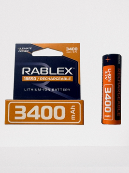Акумулятор 18650 Li-ion Rablex 3400mAh 3.7V Випуклий (Button Top) без захисту для ліхтарів та приладів 03616 фото