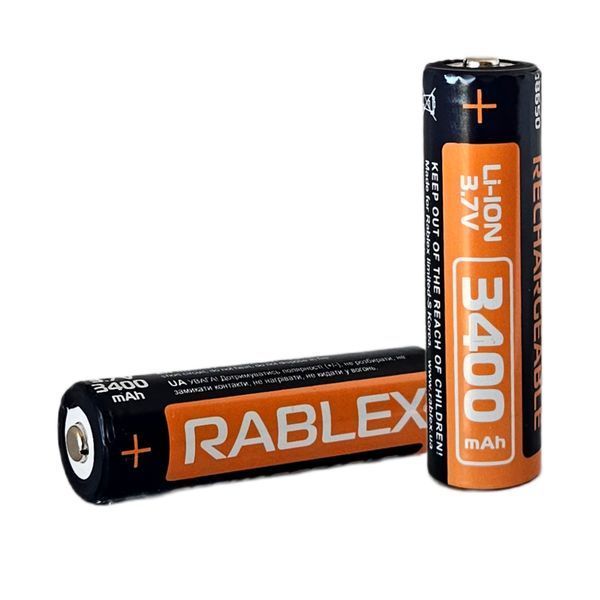 Акумулятор 18650 Li-ion Rablex 3400mAh 3.7V Випуклий (Button Top) без захисту для ліхтарів та приладів 03616 фото
