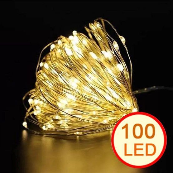 Гирлянда "Роса" на батарейках, 10 м, 100 LED, теплый белый свет 02105 фото