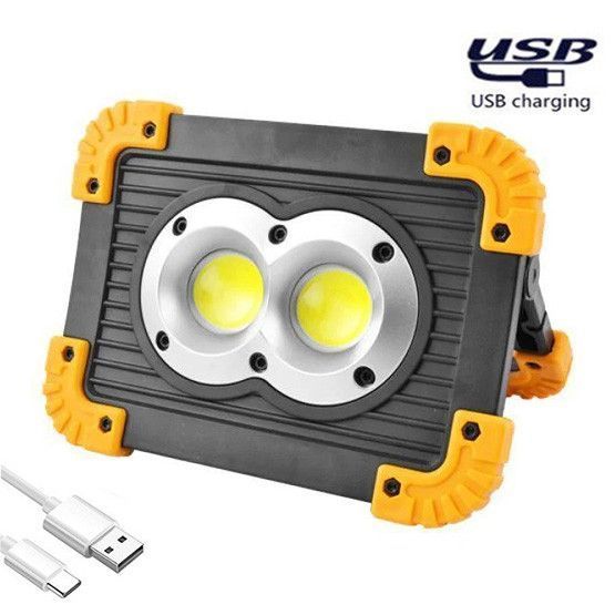 Прожектор LED L802-20W-2COB+1W PowerBank, акумуляторний 2&times;18650 (змінні), потужний, зарядка USB, працює від 2&times;AAA 00620 фото