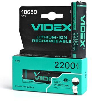 Акумулятор із захистом 18650 Li-ion Videx 2200mAh 3.7V Випуклий (Button Top) для ліхтарів та приладів 03623 фото