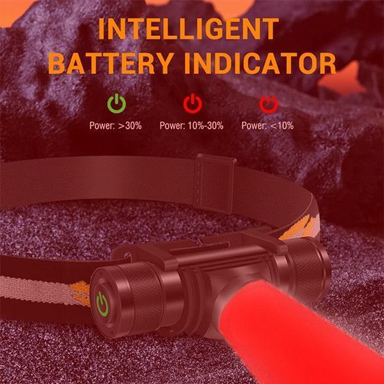 Фонарь налобный с красным светом D20R, аккумуляторный 18650 3000mAh, сенсорный (датчик движения), зарядка USB Type-C, Boruit 00306 фото
