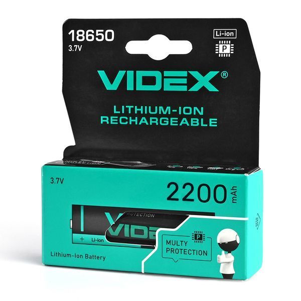 Аккумулятор с защитой 18650 Li-ion Videx 2200mAh 3.7V Выпуклый (Button Top) для фонарей и приборов 03623 фото
