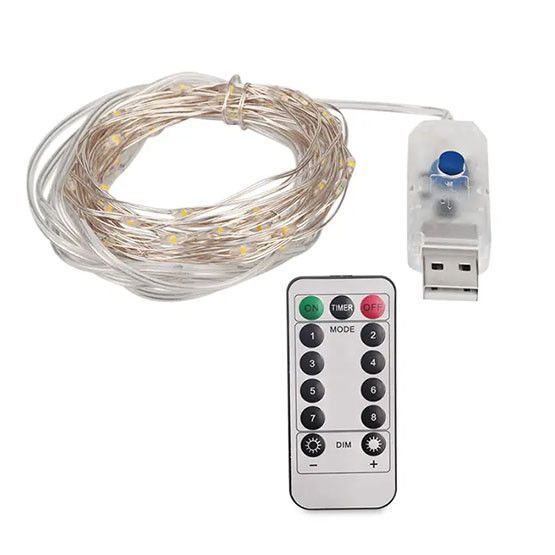 Гірлянда "Роса" на USB з пультом ДУ, 10 м, 100 LED, синє світло 02401 фото
