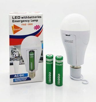 Аварійна LED лампа E27 20W акумуляторна з гачком Y-3920 для дому та кемпінгу 00622 фото