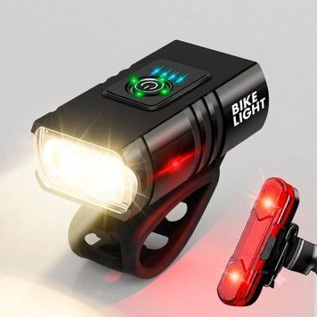 Велонабір Bike Light BK-02 Pro Акумуляторна LED велофара + Задній стоп-сигнал (Type-C) 07504 фото