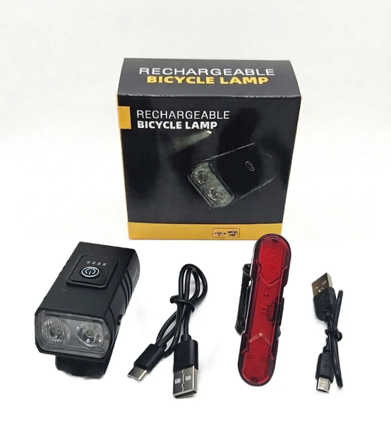 Велонабор Bike Light BK-02 Pro Аккумуляторная LED велофара + Задний стоп-сигнал (Type-C) 07504 фото