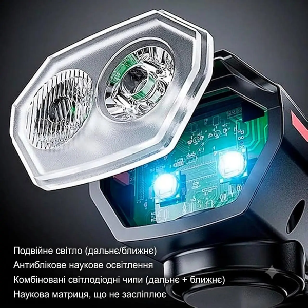 Велосипедний ліхтар із сонячною панеллю та електричним сигналом QD-4601, USB Type-C 07505 фото